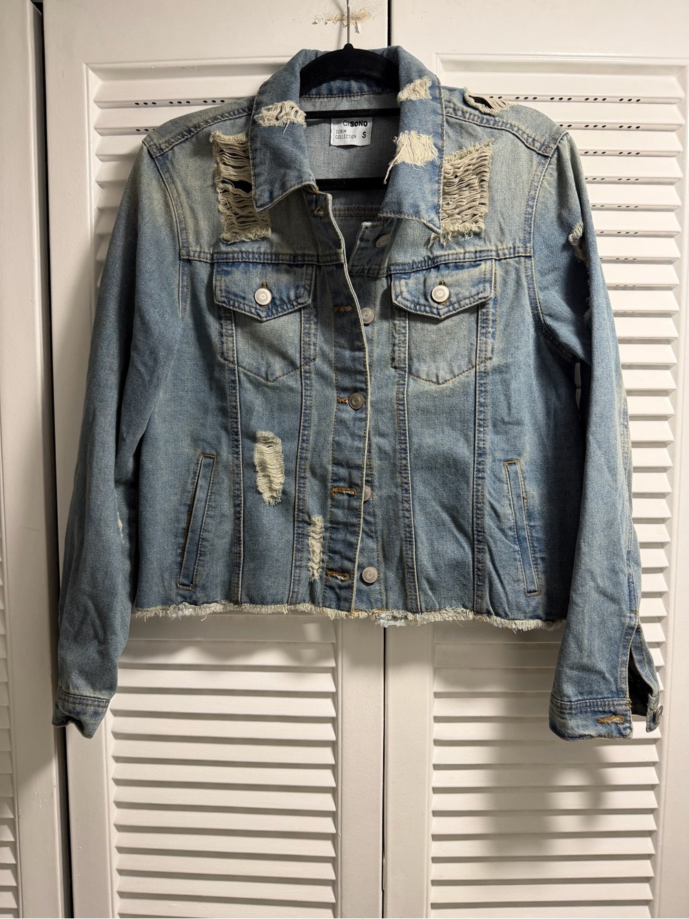 Ci Sono Light Blue Distressed Denim Jacket
